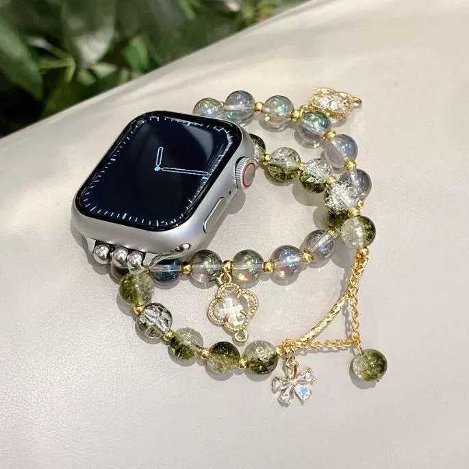 Подходит для AppleWatch8, роскошный нефритово-зеленый ремешок для Apple iWatch, браслет Four Leaf Grass Tide High-End S65