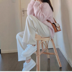 哥家商场同款女装2025秋季慵懒风高级感粉色针织毛衣女秋设计感