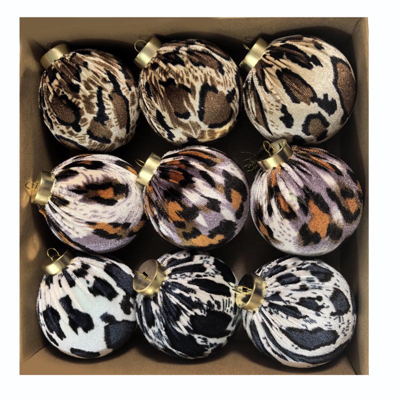 Explosión de 8CM tela de tela de plástico de Navidad hecha a mano bola de tela de tela de leopardo árbol de Navidad bola de decoración de Navidad