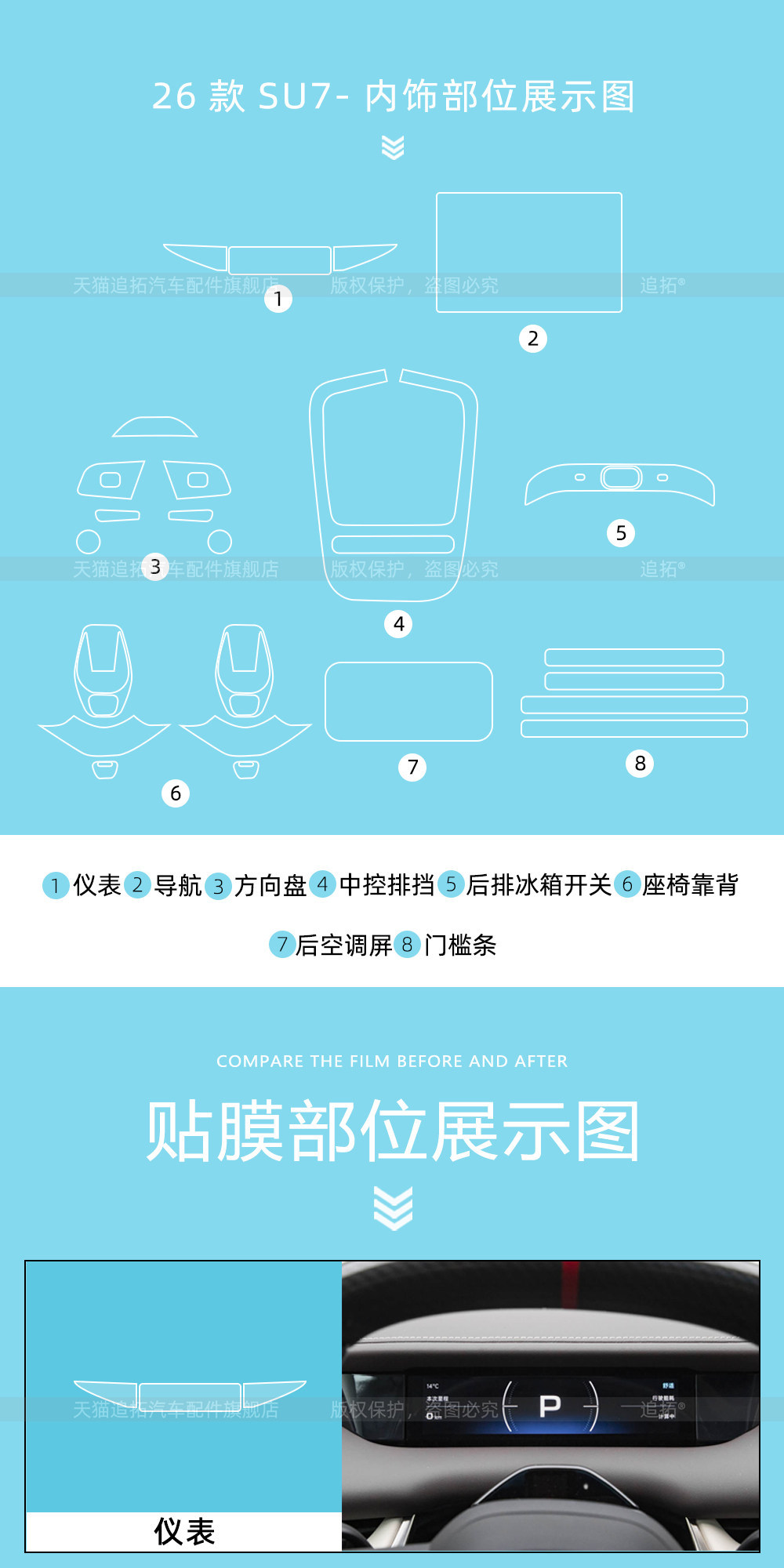 Suitable for 26 models of the new generation Xiaomi SU7 central control button protective film, interior screen tempered film accessories