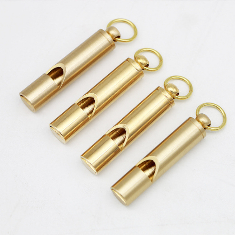 Cross-Border Hot Selling Brass Outdoor Survival Supplies Bamboo Keychain Pendant Children's Competition Metal Whistle Mountaineering