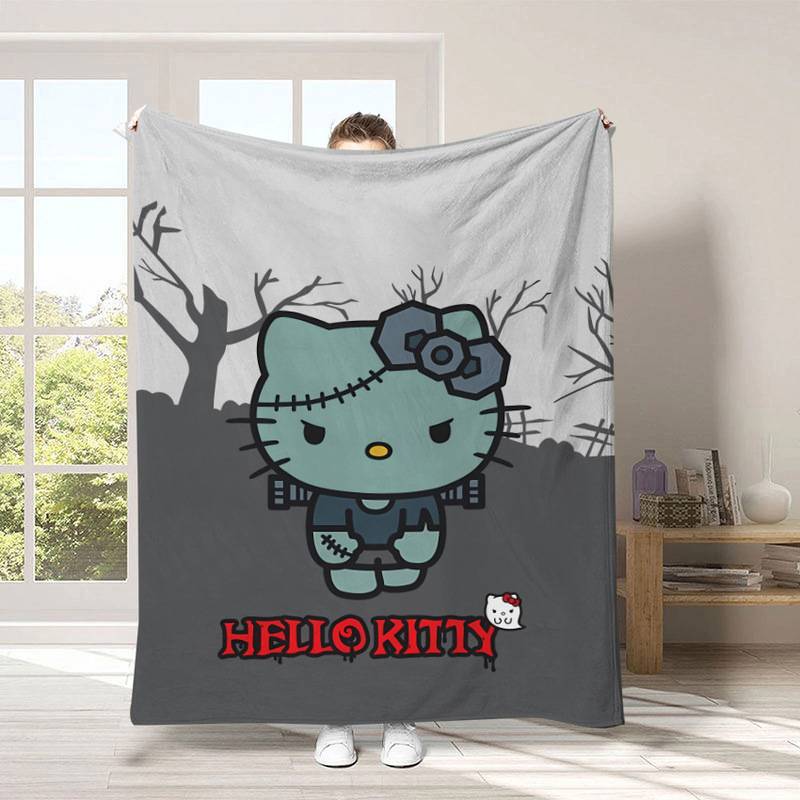 跨境亚马逊热卖三丽鸥万圣节系列毛毯卡通hello kitty毛绒沙发毯|undefined