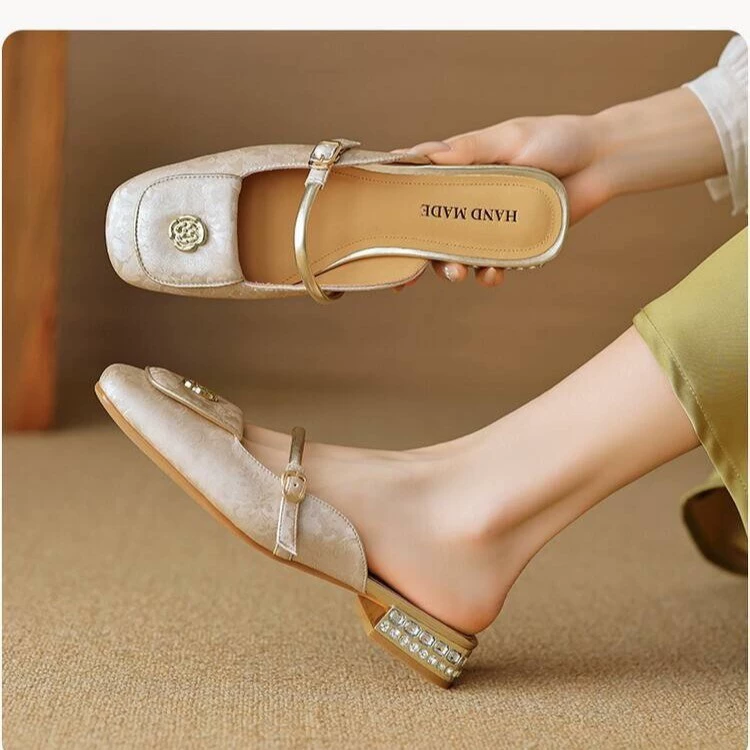 Новые китайские тапочки-баоту для женщин от производителя, модные ретро-тапочки с квадратным носком, толстым и высоким каблуком.