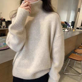 宽松慵懒风高领100纯羊毛套头衫24秋冬新款舒适保暖女士套头毛衣