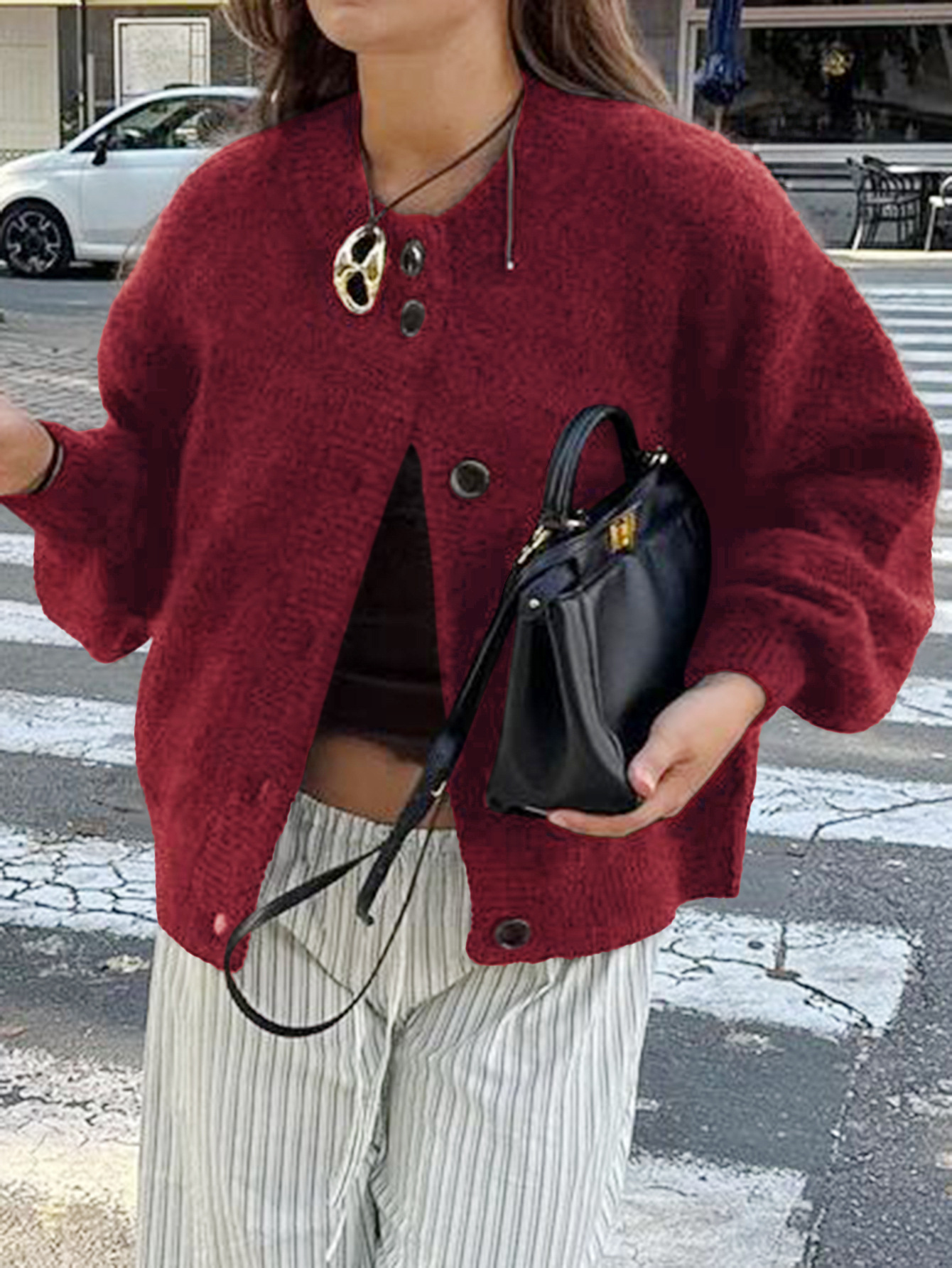 Kaikuo transfronterizo Europa y Estados Unidos botones de estilo casual camisa de lana suéter de mujer 2025 otoño y invierno estación independiente de Amazon