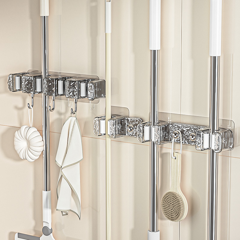 Luz de lujo baño trapeador gancho percha nuevo tipo sin perforación pared trapeador de baño marco de almacenamiento clip de trapeador