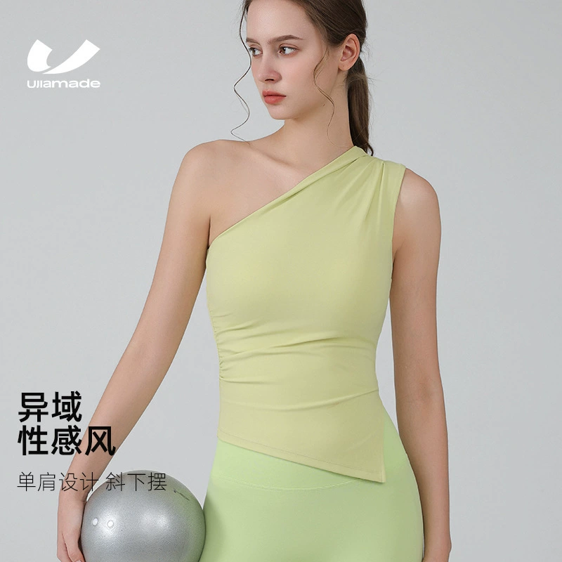 Костюм для йоги с нагрудным ковриком Нерегулярный наклонный плечо Йога жилет пилатес тренировочный костюм красивая спина может носить спортивное нижнее белье на улице