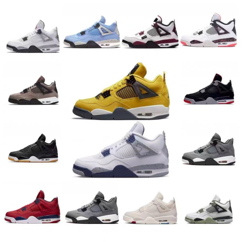 Putian Shoes Aj4 White Sail Black Cat Bugs Bunny Paris Electric Mother Yellow Red Cement Basketball Shoes Joe 4 Men's and Women's Sports Shoes