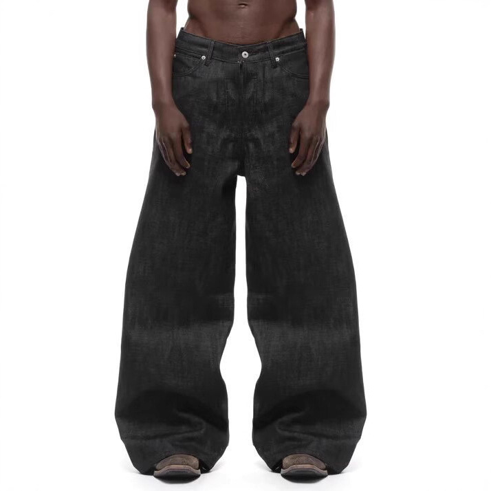 High-End No Faith Studios Hidden Button Japanese-Made Red-Edged Raw Denim Heavy-Duty Stiff Knife-Cut Denim Pants