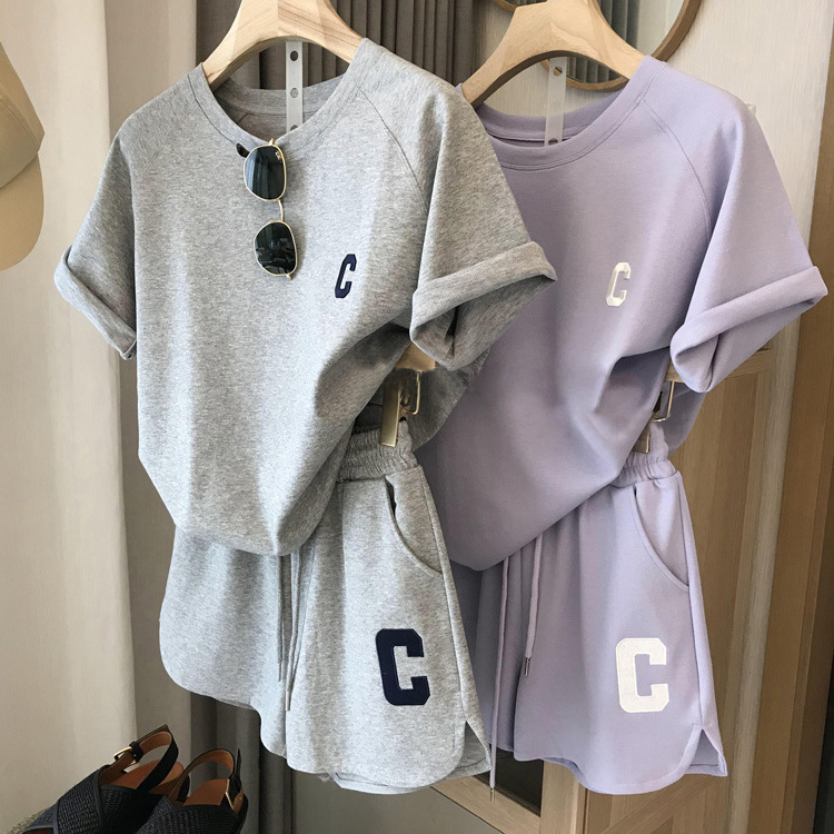 Children's Clothing, Girls' Summer Clothes, Girls' Pure Cotton Suits, Medium and Large Children's Short-Sleeved Tops, Shorts, Female Student Sportswear Two-Piece Set