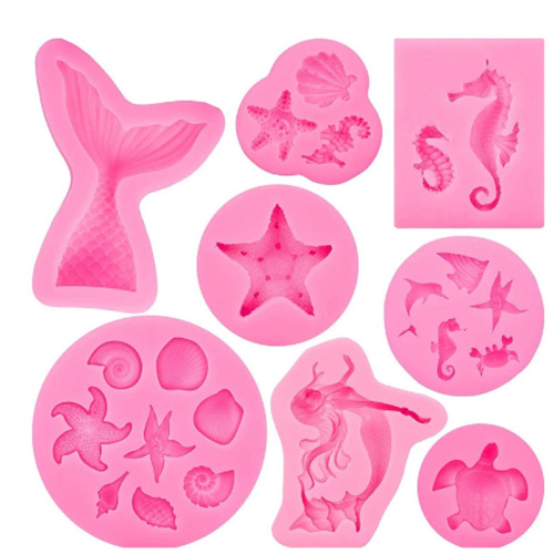 Ocean shell conch starfish seahorse mermaid tail silicone mold fondant cake decoration mold 8-piece set