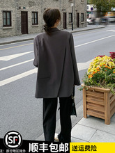 深灰色西装外套女秋季小个子2024新款韩版高级感炸街休闲大码西服