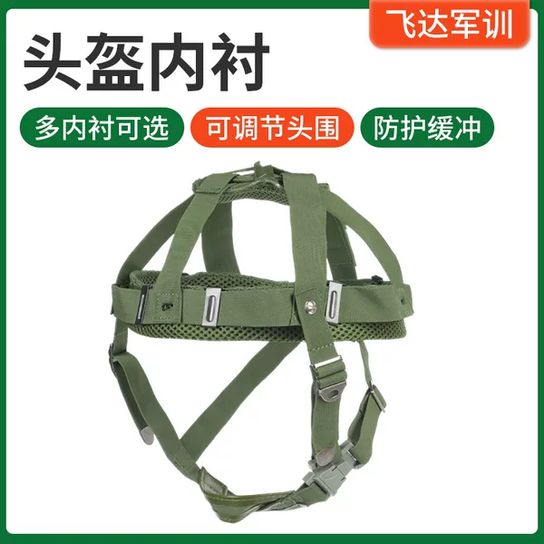 Manufacturer supplies Kevlar helmet suspension system with detachable fiber lining, chin strap, and jaw support