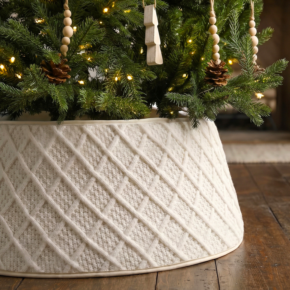 Cross-Border New Christmas Decorations, Diamond-Patterned Knitted Christmas Tree Skirt, Christmas Tree Base, Christmas Tree Surround Decoration Gifts