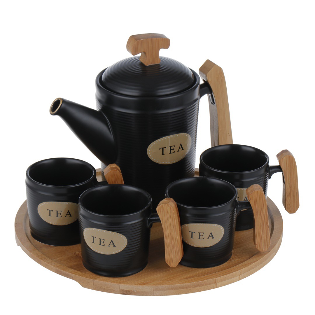 Estilo nórdico cuatro tazas y una olla de alto aspecto botella de agua fría traje de mango de madera juego de agua regalo hogar personalizado internet celebridad taza image 5