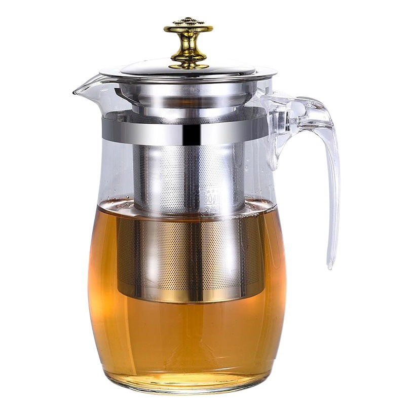 Tetera de vidrio resistente al calor filtro de revestimiento de acero inoxidable piaoyi taza tetera flor de gran capacidad juego de té con tapa y mango