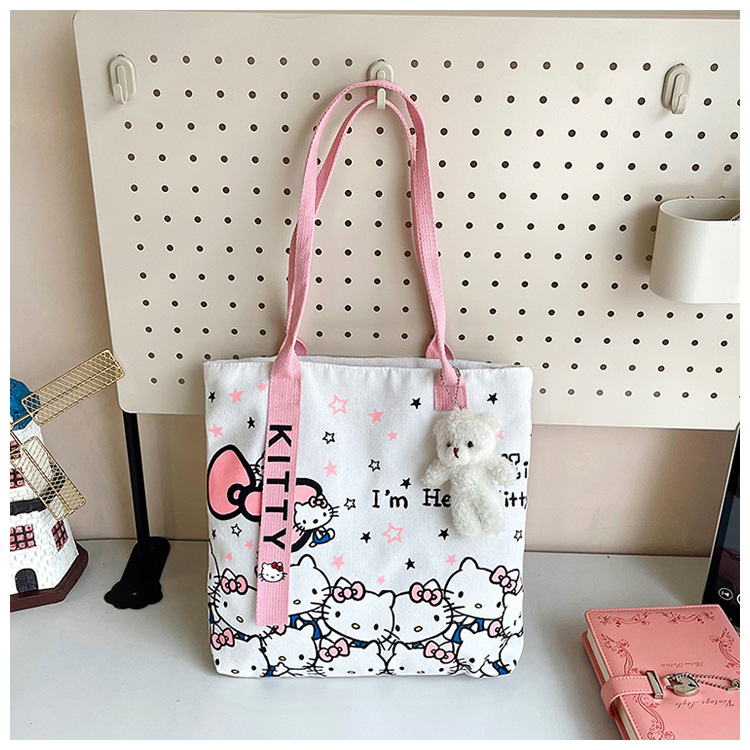 The new fashionable cartoon canvas bag, simple and versatile tote bag, cute commuting single-shoulder tote large bag, is selling well across borders undefined