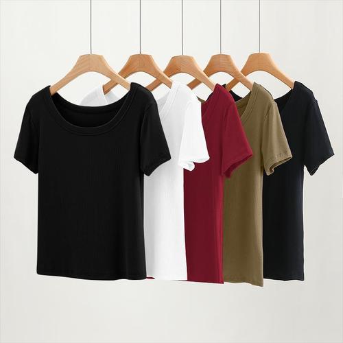 Threaded Women's Short-Sleeve T-Shirt, 2025 Summer Collection: Loose-Fit Plus-Size Crew Neck Top in Stylish Korean Style—Perfect as a Base Layer