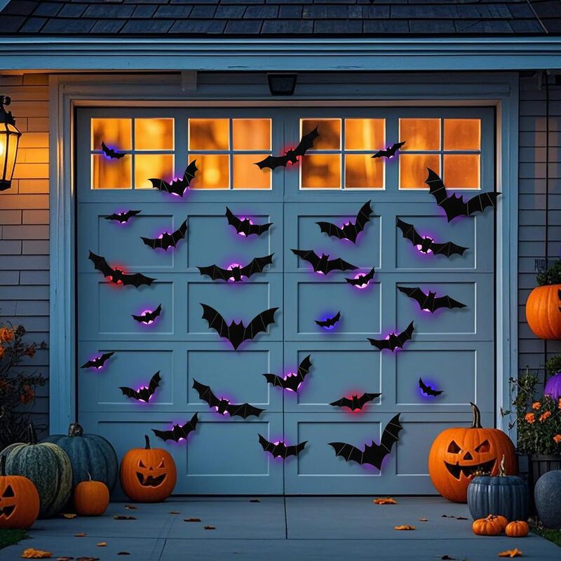 新しいハロウィン夜光コウモリ3D立体黒コウモリウォールステッカー、ハロウィンパーティーの雰囲気作りに光るコウモリ|undefined