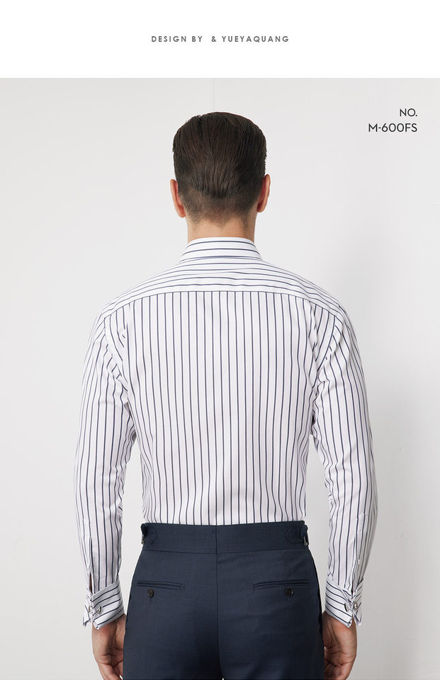 Áo sơ mi nam dài tay cotton sọc không cần ủi, cổ vuông, phong cách công sở trang trọng — Tay áo xếp chồng sọc kiểu Pháp chi tiết 23
