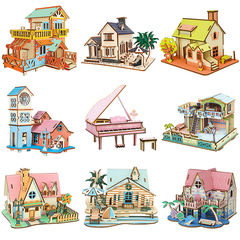 Wooden 3D three-dimensional puzzle assembled building model teenager diy style cabin educational toy small western-style house