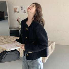 黑色法式小香风外套女春秋新款高级感粗花呢气质短款夹克上衣跨境