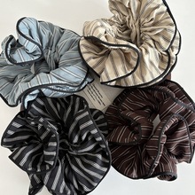 韩国复古大号条纹双层大肠发圈女百搭小众设计氛围感头花发绳发饰