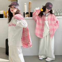 Stylish Spring Shirt for Girls 2024 New College Style Korean Version Children's Clothing Large Girls Long-Sleeve Loose Top