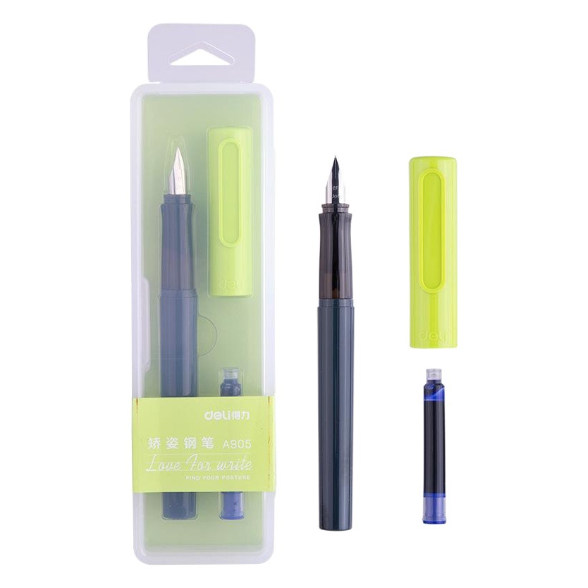 Deli A907 estudiante postura práctica pluma borrable bolsa de tinta pluma dura