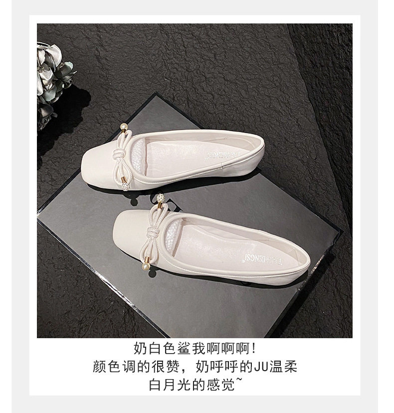 Giày búp bê nữ mũi vuông đế mềm đính ngọc trai, gót thấp dưới 3 cm — Màu bạc, Màu trắng sữa, Màu đen chi tiết 8