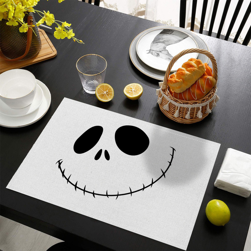 国境を越えた売れ筋ハロウィンプリントリネンプレースマット洋食レストランテーブルホーム断熱ナプキン滑り止めテーブルクロスマット|undefined