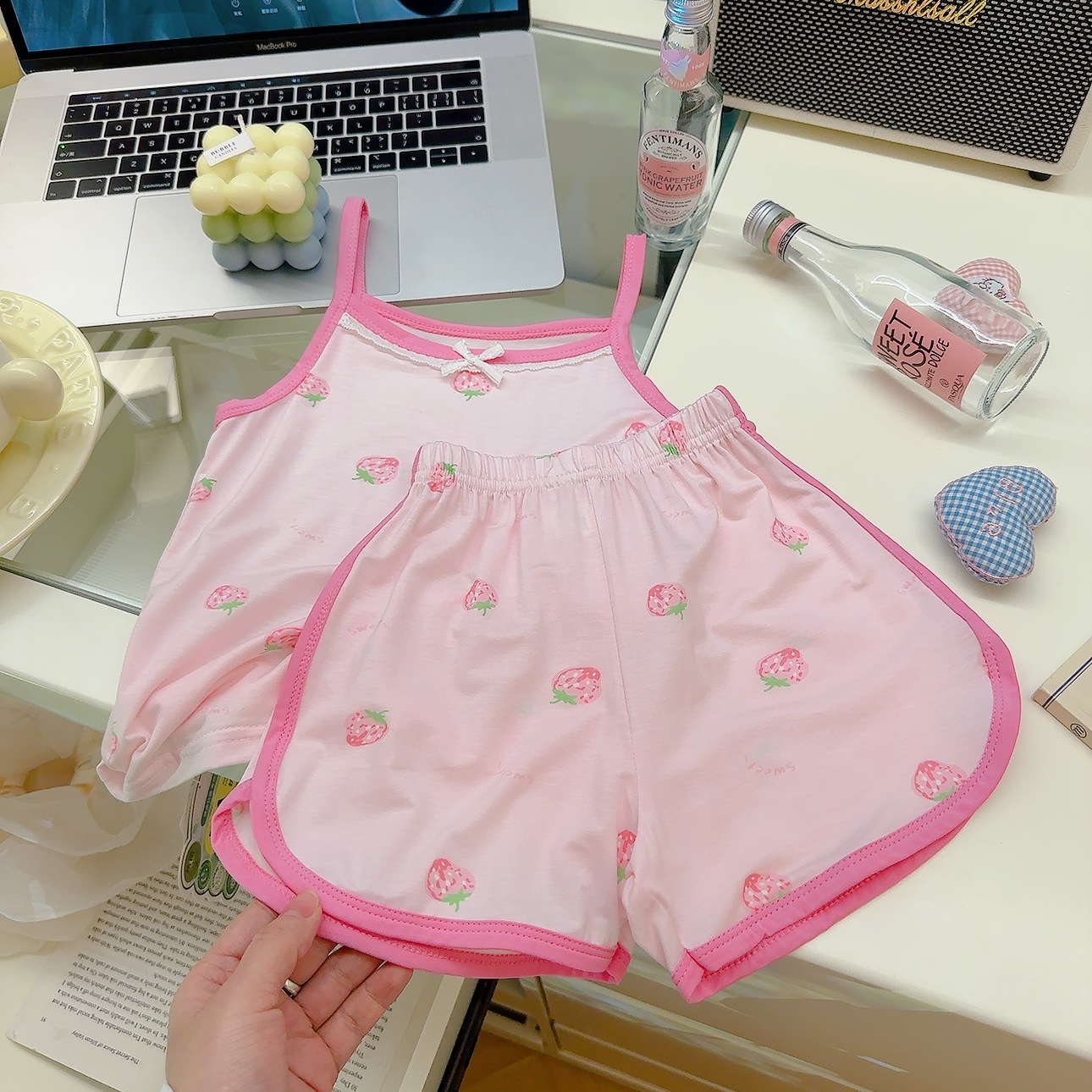 7a traje de honda antibacteriano de verano para niños, pantalones cortos sin mangas para niñas, estilo princesa perezoso para niñas, estilo delgado