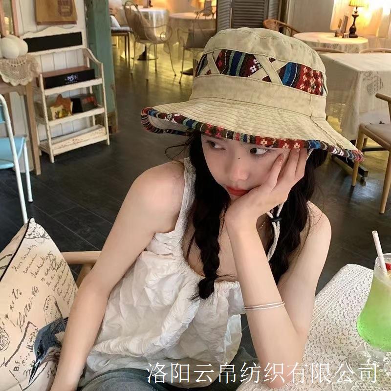 Personalized Ethnic Style Fisherman's Hat, Spring and Summer Outdoor Fashion Sun Hat, Retro Style Washed and Distressed Street Style Wide-Brimmed Hat