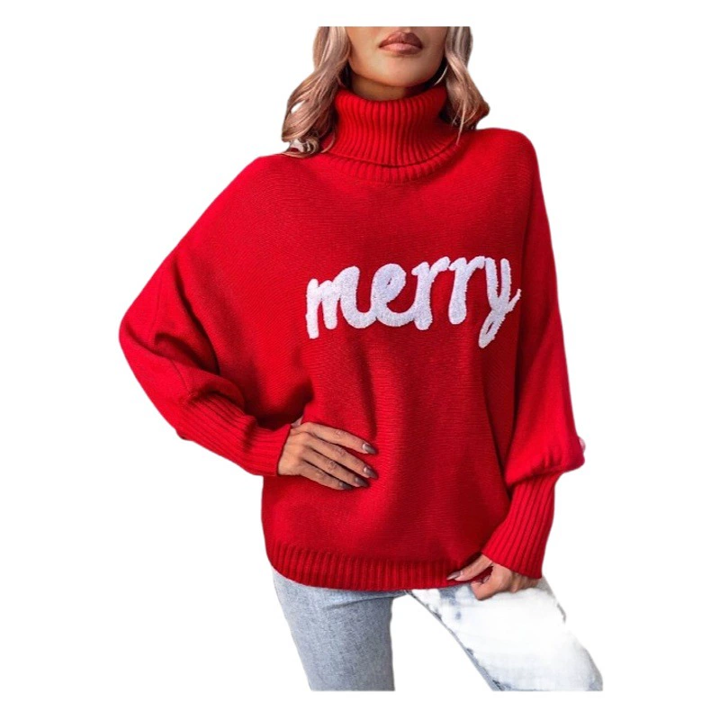 Европейские и американские трансграничные рождественские водолазки женские амазонка осень-зима свободные рукава летучей мыши носить вязаный топ женский