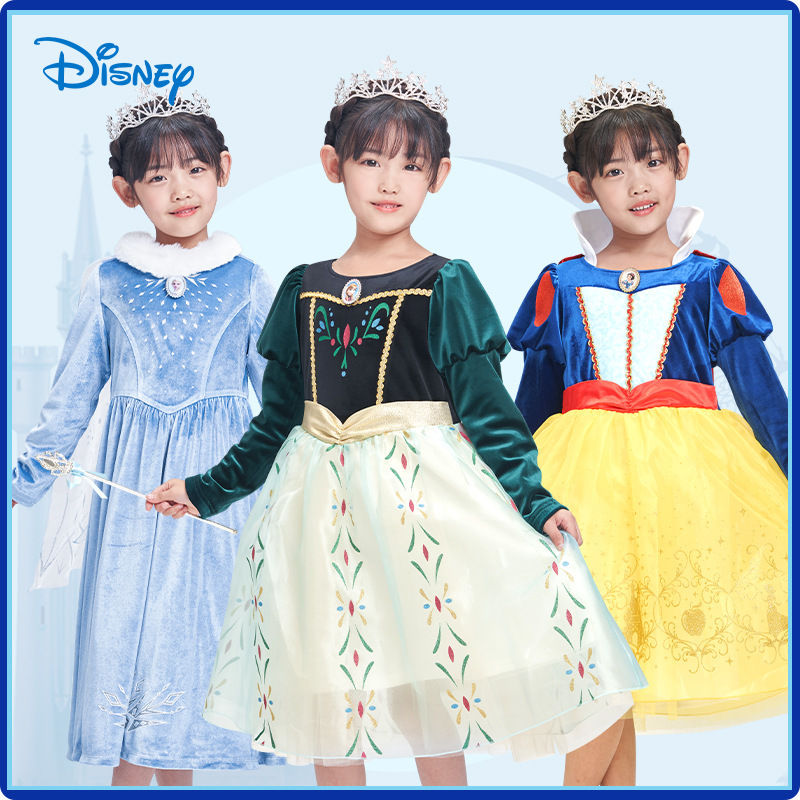 Disney Girls' Velvet Princess Dress Snow White Frozen Elsa Anna Dress Cinderella Dress Birthday Cos Costume Disney Girls' Velvet Princess Dress Snow White Frozen Elsa Anna Dress Cinderella Dress Birthday Cos Costume