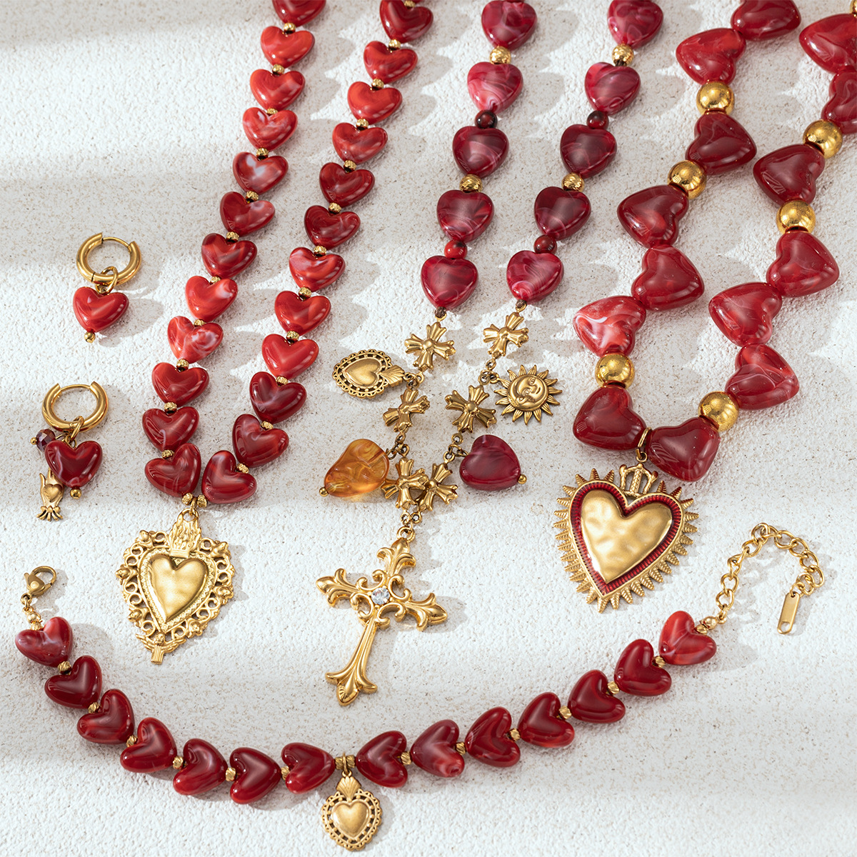 Taina acero inoxidable acrílico rojo amor cuentas de titanio collar de acero de San Valentín ventas calientes transfronterizas image 1