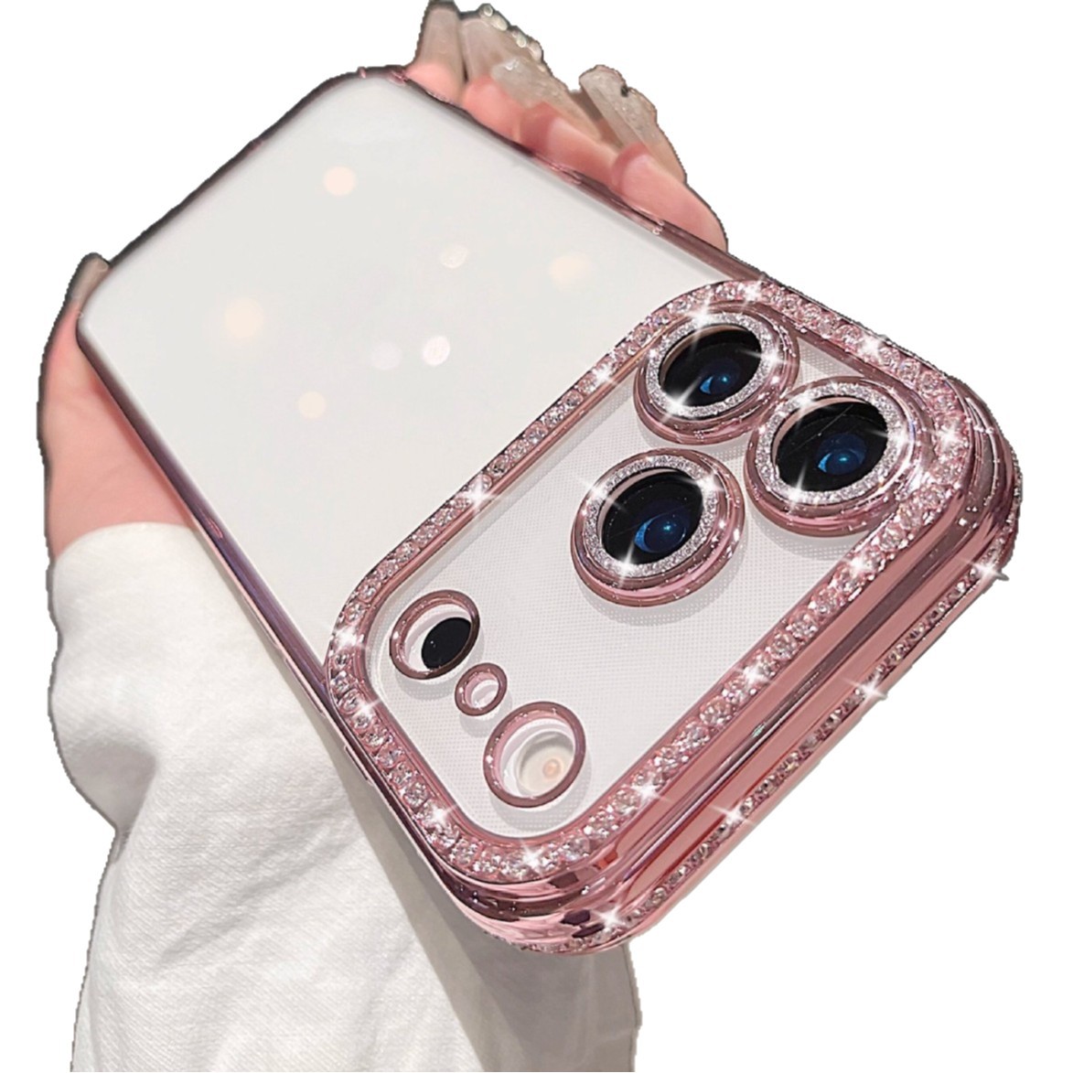 Aplicable a Apple 17 caso de teléfono transparente 16 polvo flash lente de película marco de diamante de agua iPhone 15 funda de caja blanda 11