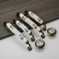 Красный и зеленый лист, антикварный коричневый узор, керамическая ручка, пасторальная мебельная ручка, дверной ящик, мебельная ручка с одним отверстием