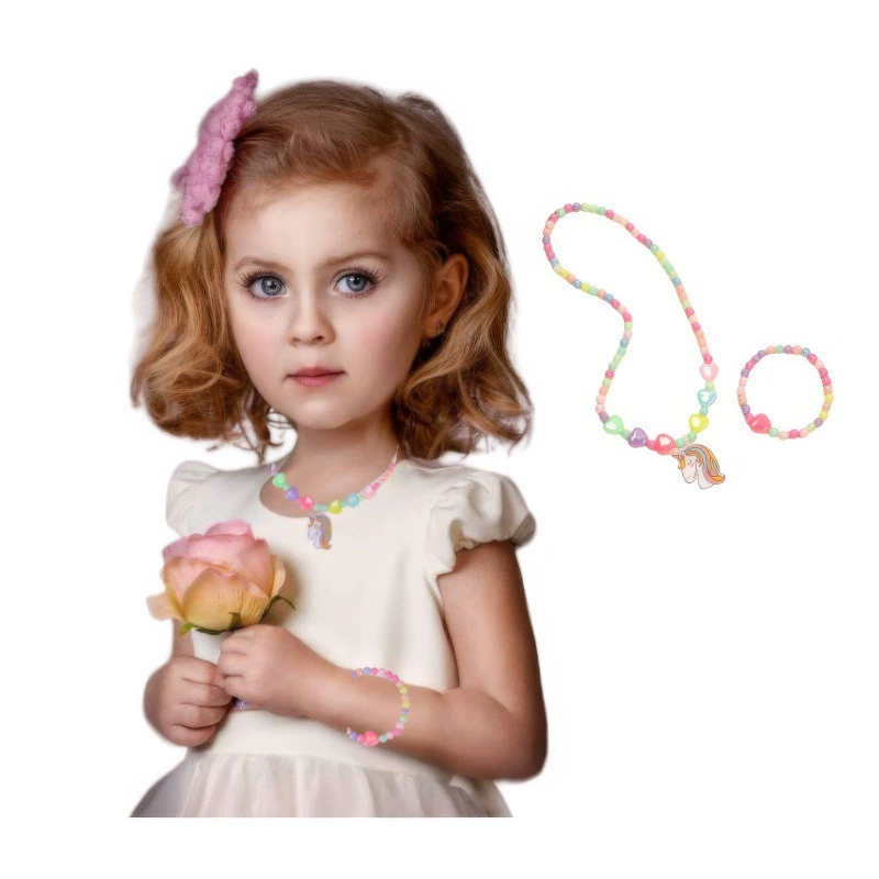 Амазонка взорвала розовый мультфильм любовь смола радуга пони подвеска для детей ювелирный набор женские бисерные украшения