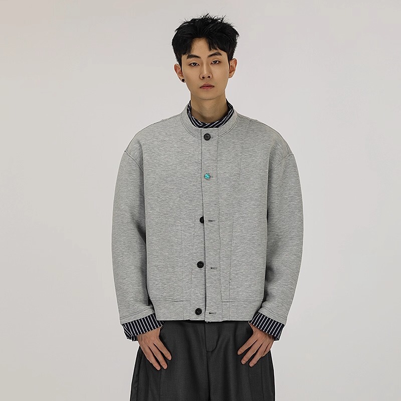 Turquoise Buckle Retro Splicing Fake Two-Piece Space Layer Jacket for Men and Women with Old Money Style Casual Loose Jacket