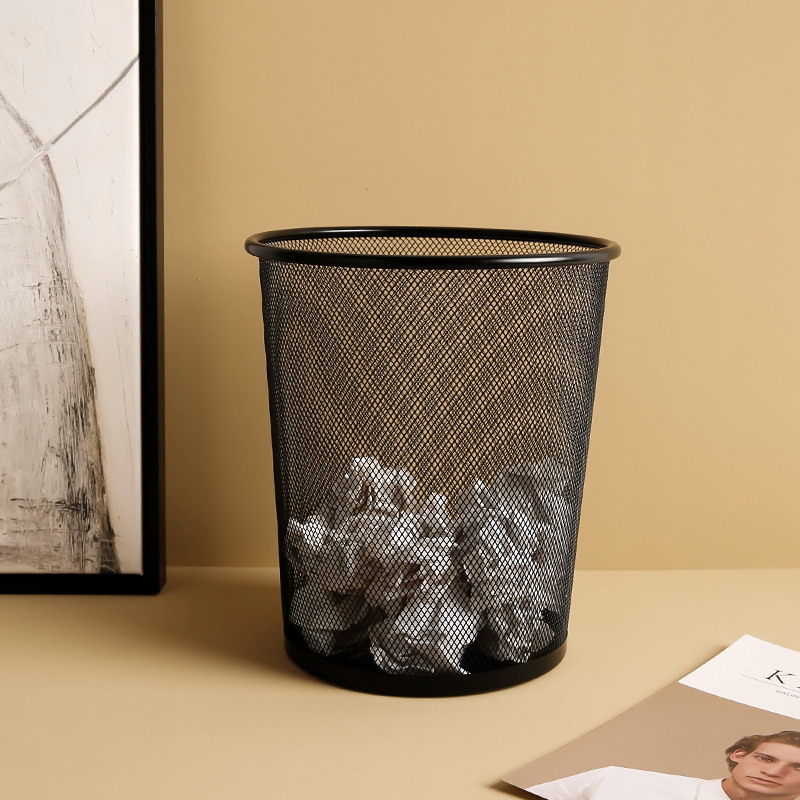 Iron Mesh Trash Can for Home Use, Metal Waste Basket for Office, Wire Mesh Wastebasket for Bathroom, Lidless High Manganese Steel