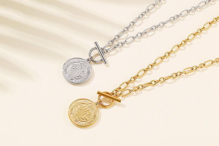 European and American hip-hop hipster bracelet necklace simple coin stainless steel jewelry set