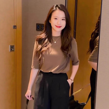 中袖五分袖纯色t恤女2025新款夏季基础百搭圆领打底衫显瘦上衣潮