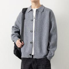 安洋2025秋季新款翻领纽扣毛衣男开衫外套宽松休闲毛线衣服针织衫