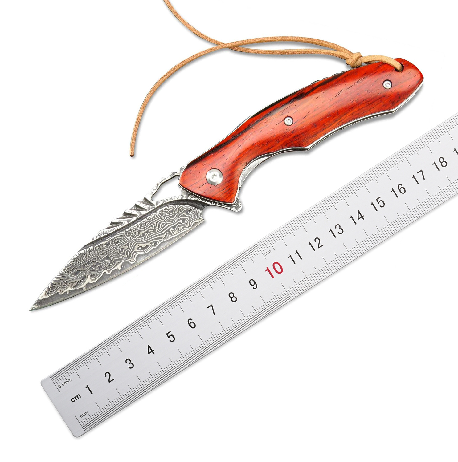 ST248大马士革折叠刀大马士革VG10芯刀片和带口袋夹黄檀木手柄EDC