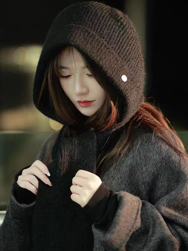 新しい目出し帽冬防風スカーフウール帽子女性の暖かい大きな頭囲顔小さな耳保護帽子|undefined