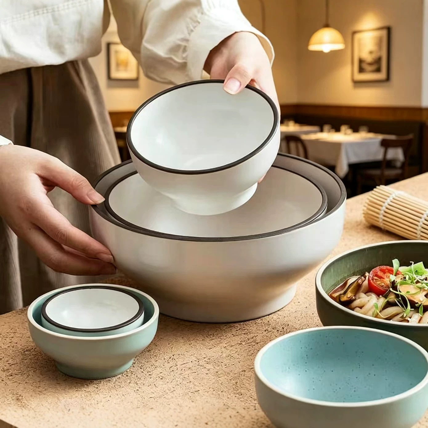 Lu Almacén Hotel vajilla serie MOD tazón de sopa tazón pequeño tazón de fideos plato plano plato de cena plato de sopa taza de agua taza de café