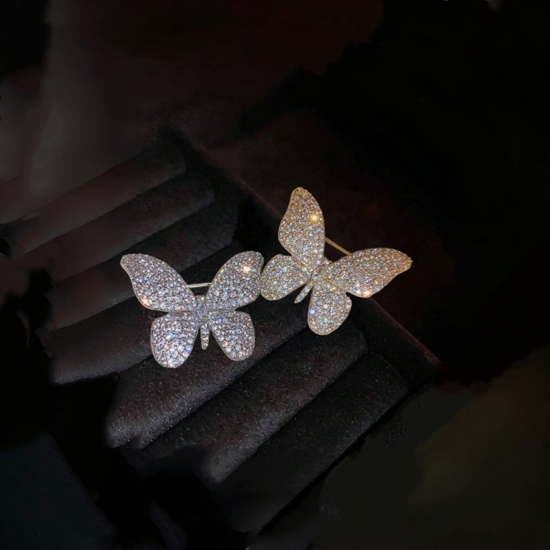 Korean Style High-End Butterfly Full Diamond Corsage Brooch Trendy Fashion Commuting Butterfly Suit Shirt Brooch Manufacturer Wholesale
