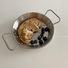 朴簡雜貨 ins小眾不鏽鋼餐具 雙耳盤早餐盤好看的盤子意面盤8452