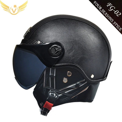 Half Helmet, Warm and Cold-Proof Safety – Motosiklet kaskı (dəbilqə) - leather-black-harley-tea-mirror
